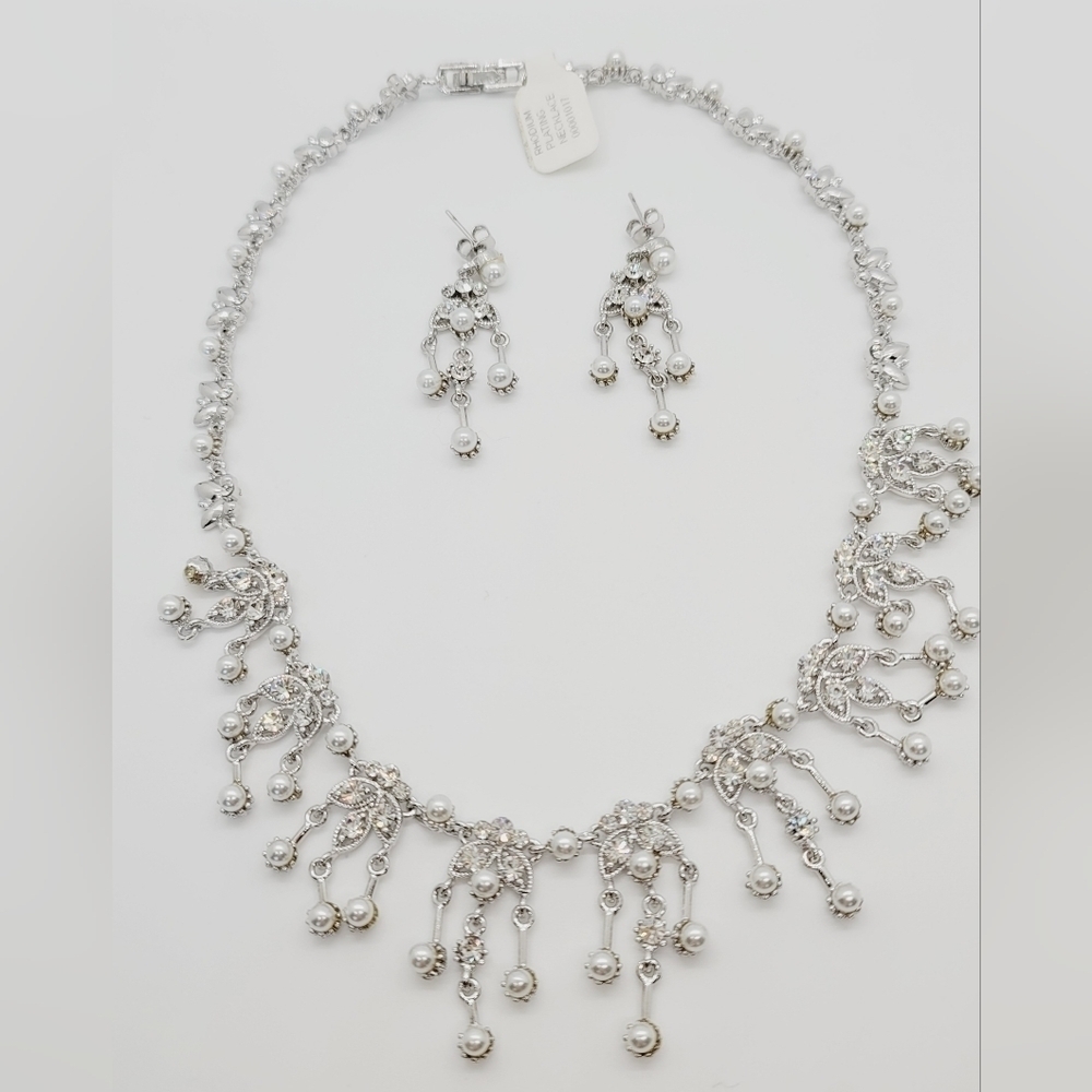 Rhodium plated sterling silver necklace earrings set